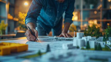 Man Working on Model of City