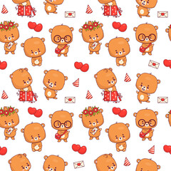 Seamless pattern with cute bear
