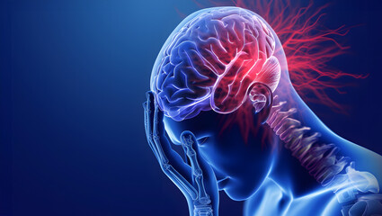 Brain Pain: Digital Illustration of a Human Headache and Neural Discomfort - obrazy, fototapety, plakaty