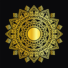 Luxury mandala design black background in golden color