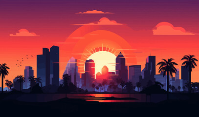 Obraz premium sunset city vector flat minimalistic isolated illustration