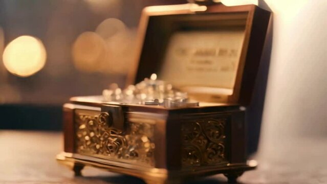 vintage wooden small music box with bokeh background