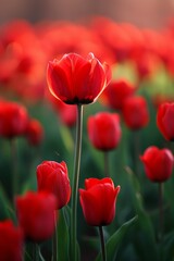Fototapeta premium Scarlet tulips standing tall and proud, a symbol of love and passion