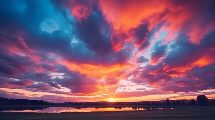 Naklejka premium Beautiful evening sky and sun set image