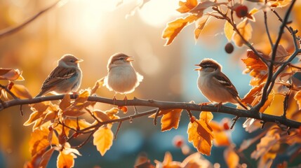 cute birds i with microphone on the tree singing songs.,spring concept - obrazy, fototapety, plakaty