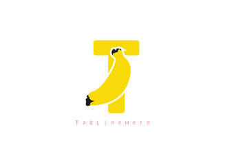 Creative Banana  T   logo, banana logo inside the letter logo design