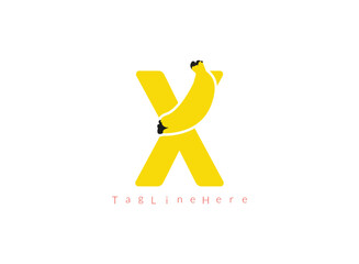 Creative Banana X   logo, banana logo inside the letter logo design