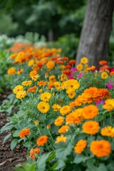 Vibrant marigolds and nasturtiums, providing a colorful border and natural pest control