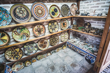 Decorative souvenirs in oriental style in the ancient city of Bukhara in Uzbekistan