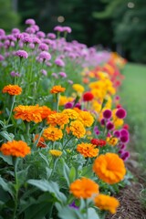 Obraz na płótnie Canvas Vibrant marigolds and nasturtiums, providing a colorful border and natural pest control