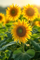 Obraz premium Tall stalks of sun-loving sunflowers swaying gently in the summer breeze