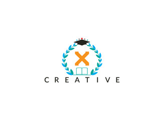 Floral ecology organic leaves circle minimal latter   X     logo design template for education vector illustration.