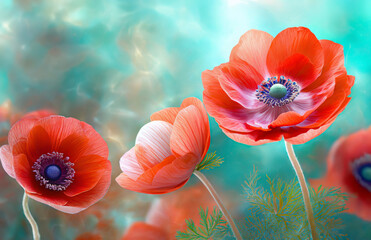 Czerwone kwiaty piękne wiosenne zawilce - anemony. Tapeta