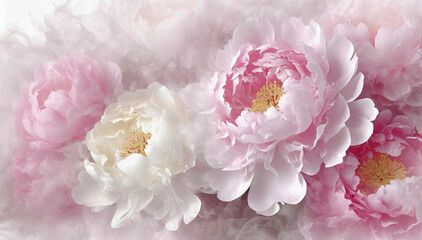 Pastelowe białe i różowe  piwonie,  tapeta wiosenne pastelowe kwiaty