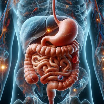 A realistic image of stomach and digestive system, hd, 4k, human anatomy