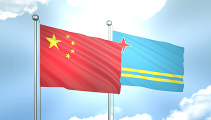 China and Aruba Flag Together A Concept of Realations