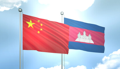 China and Cambodia Flag Together A Concept of Realations