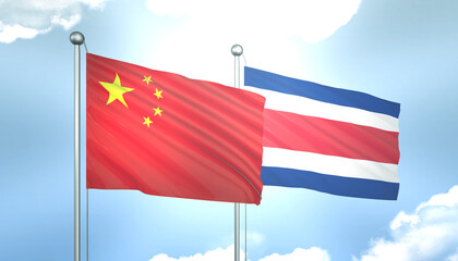 China and Costa Rica Flag Together A Concept of Realations