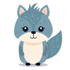 Flat illustration of a stylized gray wolf. Cartoon little wolf cub, cute character for kids. Vector illustration