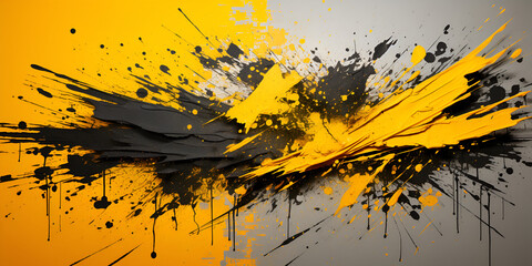 abstract background with grunge brush strokes in yellow and black colors. Grunge texture. Vector illustration.