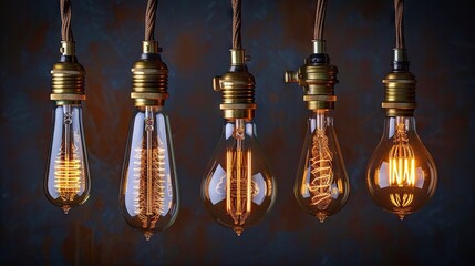 Nostalgic glow: Realistic set of retro light bulbs with vintage design and copper details