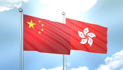China and Hong Kong Flag Together A Concept of Realations