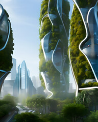 Ciudad futurista ecológica, verde y no contaminante 
