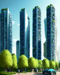 Ciudad futurista ecológica, verde y no contaminante 
