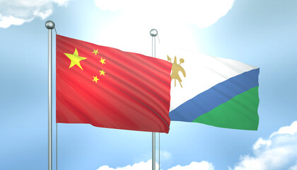 China and Lesotho Flag Together A Concept of Realations