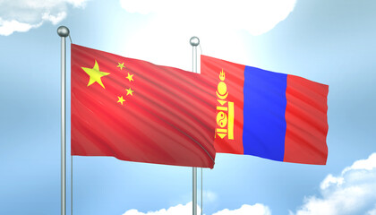 China and Mongolia Flag Together A Concept of Realations