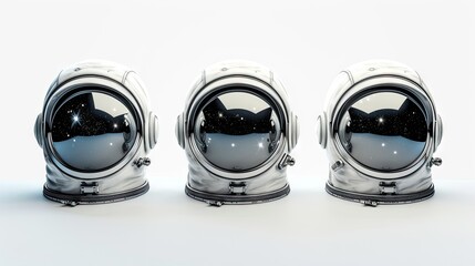 Cosmic adventure: Realistic astronaut helmets set for space exploration, isolated on white