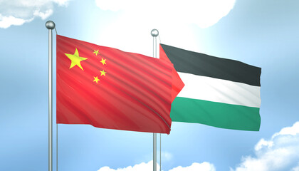 China and Palestine Flag Together A Concept of Realations