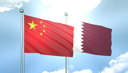 China and Qatar Flag Together A Concept of Realations