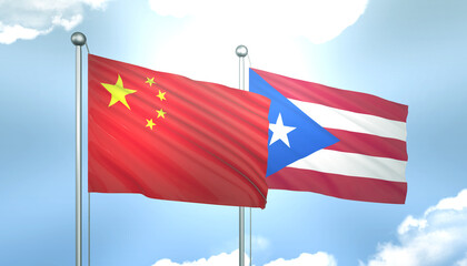 China and Puerto Rico Flag Together A Concept of Realations