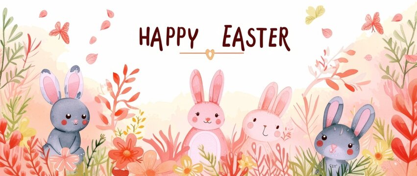 HAPPY EASTER watercolor spring nature Easter card Generative AI