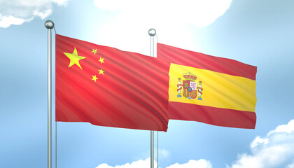 China and Spain Flag Together A Concept of Realations