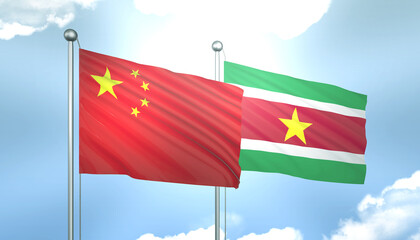 China and Suriname Flag Together A Concept of Realations