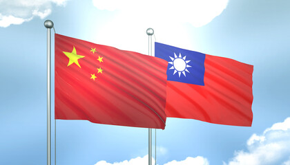 China and Taiwan Flag Together A Concept of Realations