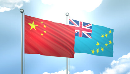 China and Tuvalu Flag Together A Concept of Realations