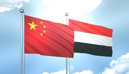 China and Yemen Flag Together A Concept of Realations