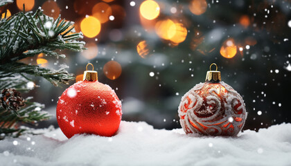 Fototapeta na wymiar Winter celebration snowflake ornament on glowing Christmas tree generated by AI