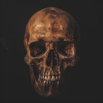 Ancient human skull on black background