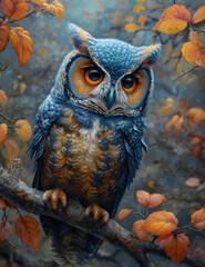 owl in the autumn forest