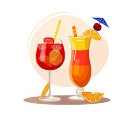 Colorful set of various cocktails. Isolated on white background.