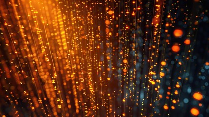 A dynamic display of glowing fiber optic lines with a warm color transition