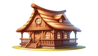 Wooden village house. 3D cartoon realistic house