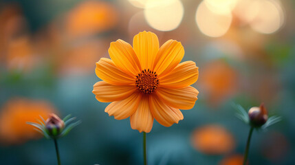 orange cosmos flowers grow beautifully and thrive in the garden