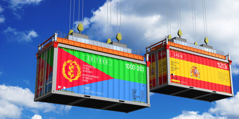 Shipping containers with flags of Eritrea and Spain - 3D illustration