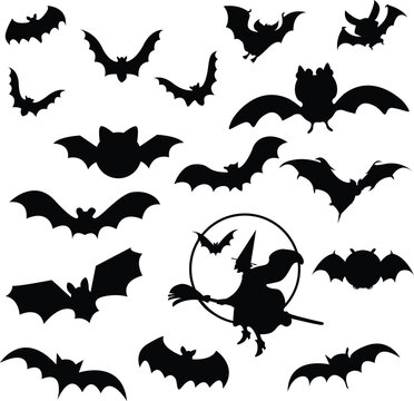 Halloween Eps bundle, silhouette of witches, pumpkins, ghost, gargoyles, and Halloween birds