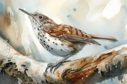 Short-toed treecreeper Bird illustration. Highly detailed image of forest and garden avian. Beautiful and colorful ornithology background.